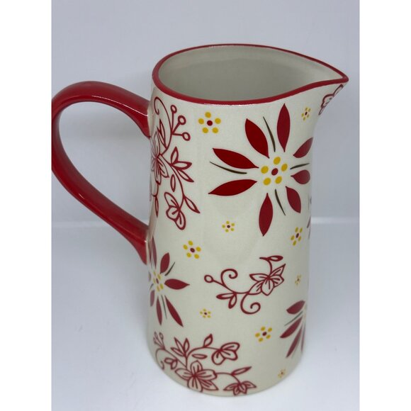 Temp-tations 1.5QT Pitcher Old World Poinsettia Holiday Stoneware 8.5"x8" Retro - Picture 2 of 8